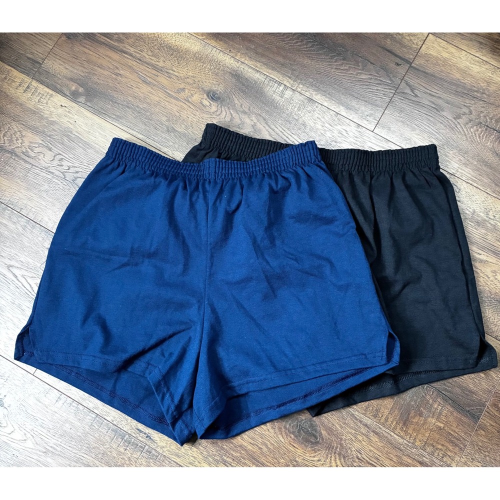 Soffe Women XL Athletic Shorts 2 Pack Navy Blue Black Cotton Blend Jersey Cheer - Picture 2 of 4